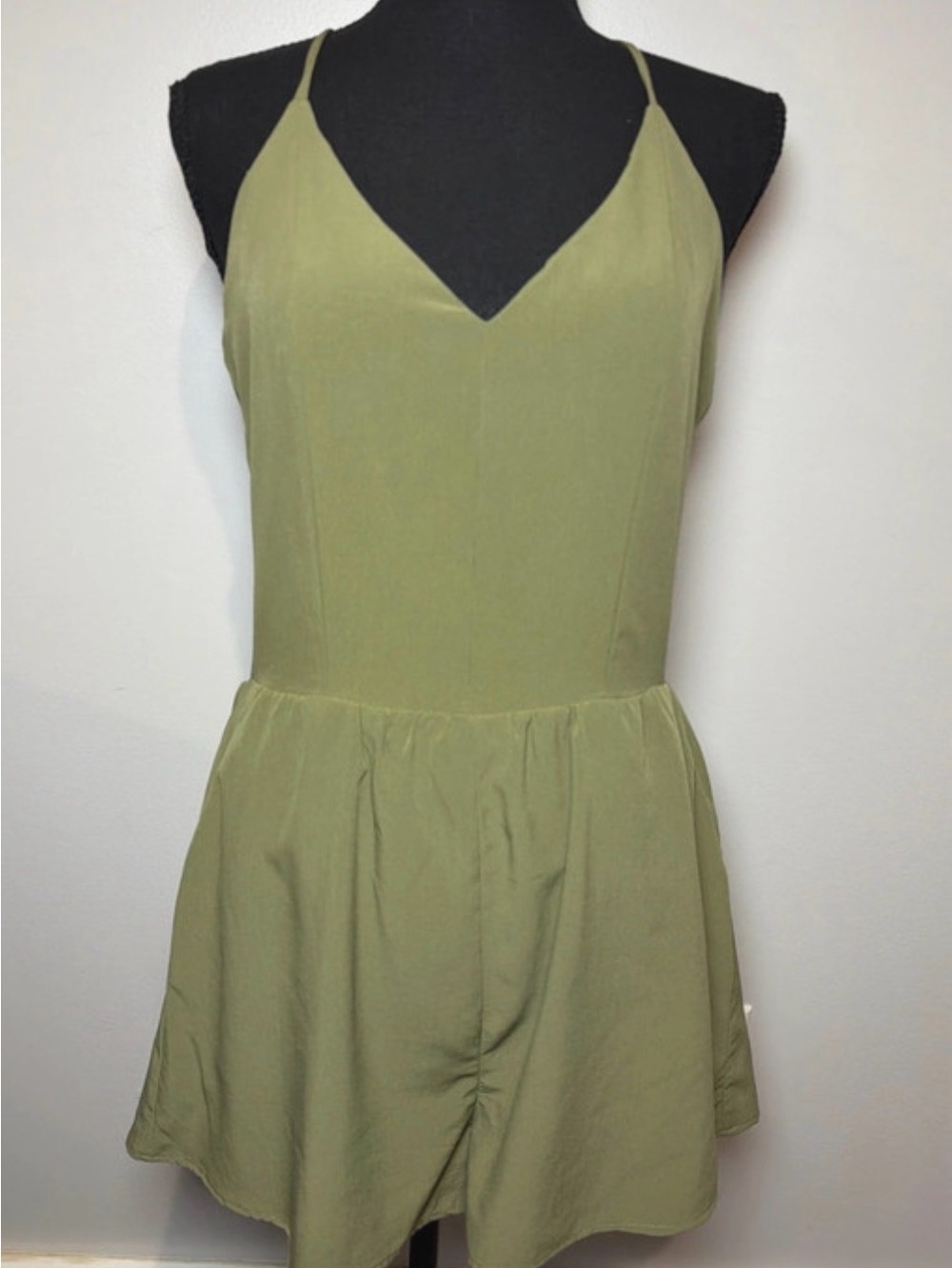Love Riche Olive Green V-Neck Spaghetti Strap Romper